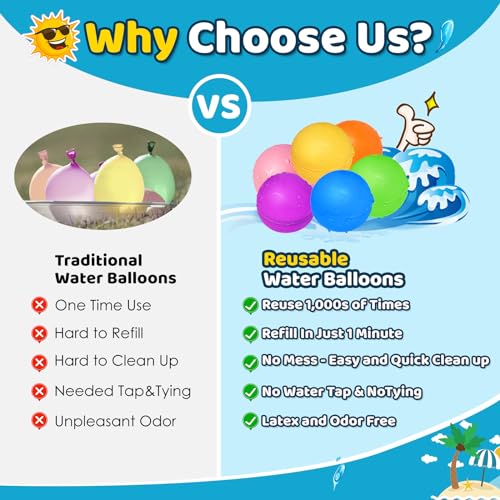 Reusable Water Balloons, Water Ball for beach toys, Summer toys, Easy Quick Fill & Self-Sealing Water Bombs, Soft Silicone Water Splash Ball, Best Gift for Kids(6Pcs)