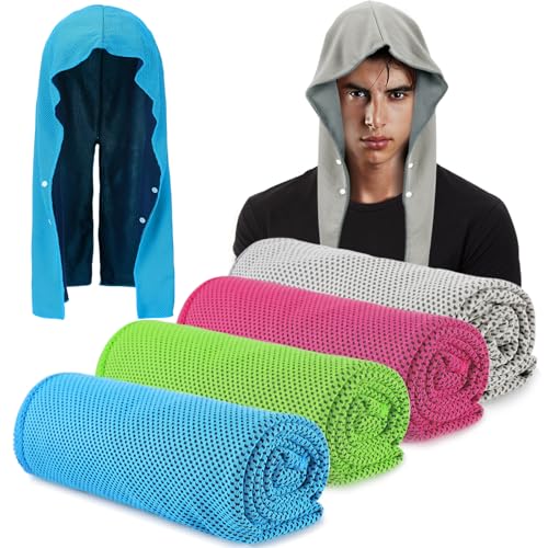 Cooling Hoodie Towels, Absorbent & Quick Drying Sweat Towel Wraps for Neck and Face, Long-Lasting Cooling and Sun Protection in Hot Weather Summer Outdoor Accessories, 4 Pcs