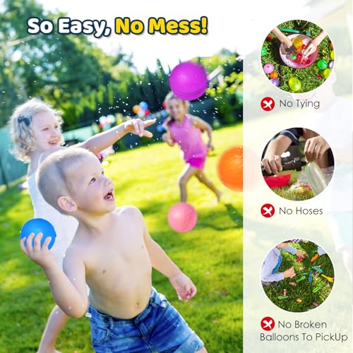 Reusable Water Balloons, Water Ball for beach toys, Summer toys, Easy Quick Fill & Self-Sealing Water Bombs, Soft Silicone Water Splash Ball, Best Gift for Kids(6Pcs)