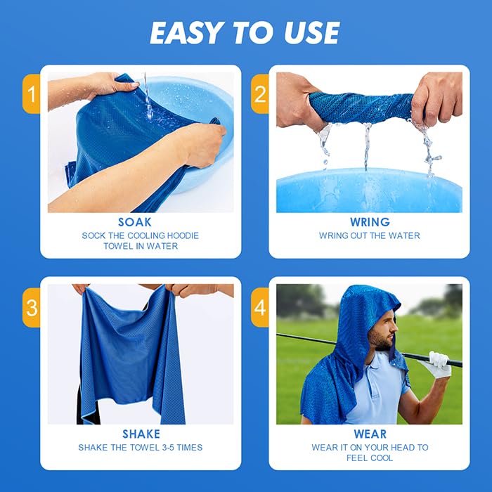 CSITE Cooling Hoodie Towels for Neck and Face, UPF 50 Sun Protection & Instant Cooling, Ice Towels for Hot Weather, Soft Breathable Towel for Sport, Work Out, Gym, Camping & More Activities