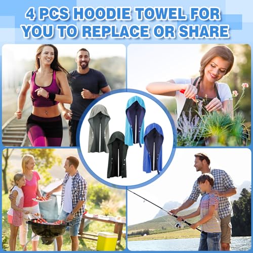 Cooling Hoodie Towels, Absorbent & Quick Drying Sweat Towel Wraps for Neck and Face, Long-Lasting Cooling and Sun Protection in Hot Weather Summer Outdoor Accessories, 4 Pcs