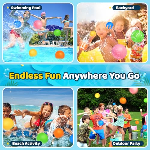 Reusable Water Balloons, Water Ball for beach toys, Summer toys, Easy Quick Fill & Self-Sealing Water Bombs, Soft Silicone Water Splash Ball, Best Gift for Kids(6Pcs)