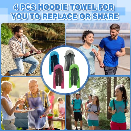 Cooling Hoodie Towels, Absorbent & Quick Drying Sweat Towel Wraps for Neck and Face, Long-Lasting Cooling and Sun Protection in Hot Weather Summer Outdoor Accessories, 4 Pcs