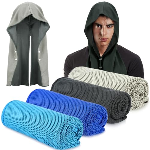 Cooling Hoodie Towels, Absorbent & Quick Drying Sweat Towel Wraps for Neck and Face, Long-Lasting Cooling and Sun Protection in Hot Weather Summer Outdoor Accessories, 4 Pcs