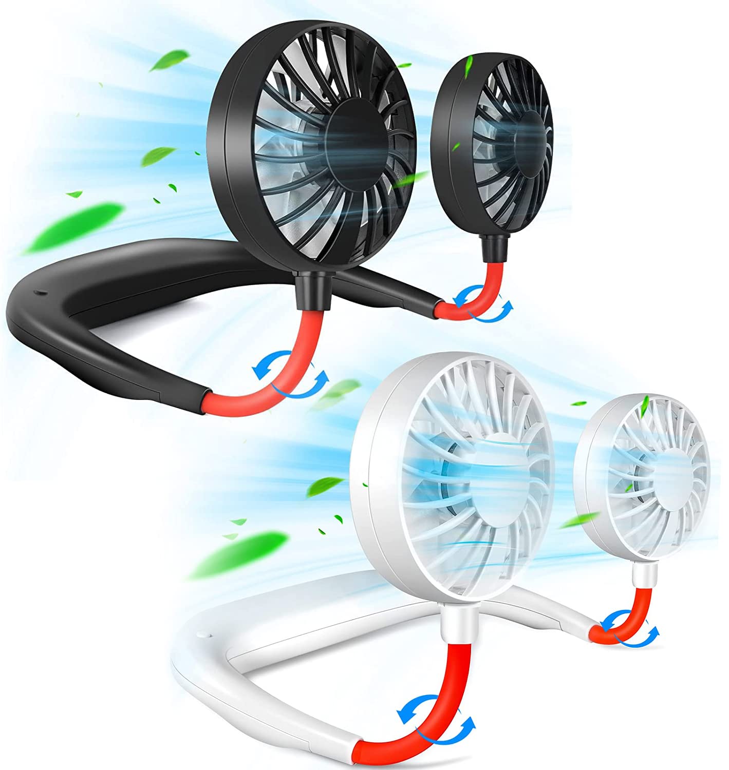 Portable Neck Fan Rechargeable Personal Hand-Free Fan Mini USB Wearable Neckband Sport Fan, 3 Speed Adjustable, 360 Degrees Free Rotation Perfect for Working, Traveling, Office, Reading (Black)