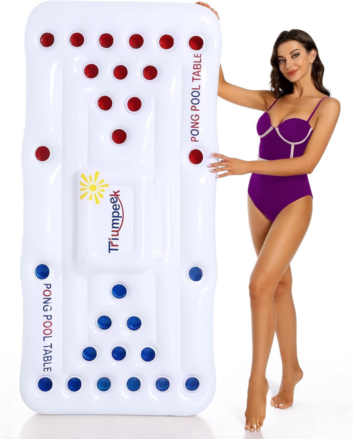 Triumpeek Inflatable Pool Game Table Float with Cooler, 6FT Floating Water Activity Center, Multi-Use Pool Lounge for Social Gatherings & Family Fun (Cups & Balls Not Included)