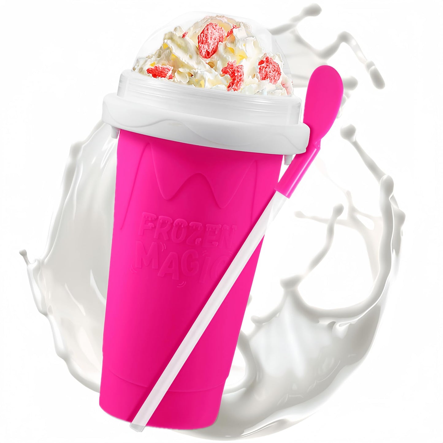 Slushie Cup, Slushy Maker Cup with Lid & Straw for Kids Friends Family, Portable Smoothie Squeeze Cup for Milk, Juices, and Ice Cream Make