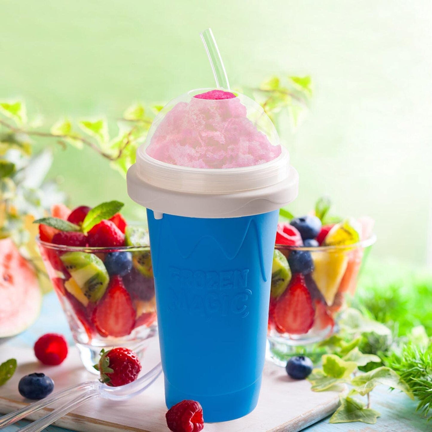 Slushie Cup, Slushy Maker Cup with Lid & Straw for Kids Friends Family, Portable Smoothie Squeeze Cup for Milk, Juices, and Ice Cream Make