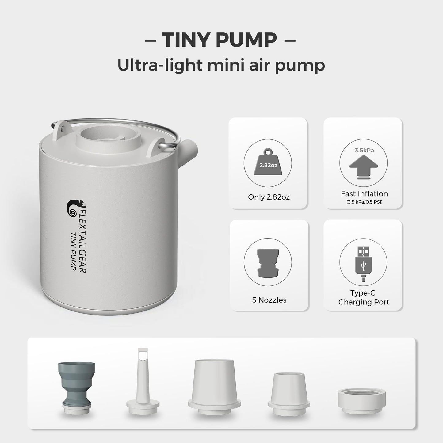 FLEXTAILGEAR Tiny and Portable Air Pump Ultra-Mini Pump with 1300mAh Battery USB Rechargeable to Inflate Deflate for Pool Floats, Air Bed, Air Mattress Swimming Ring, Vacuum Storage Bags (Blue)