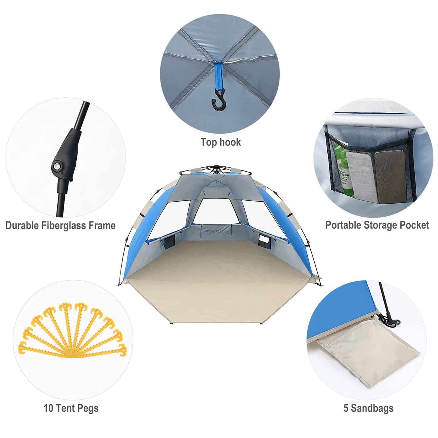G4Free Large Pop up Beach Tent for 3-4 Person, UPF 50+ Automatic Sun Shelter Canopy Portable Outdoor Cabana Sun Umbrella