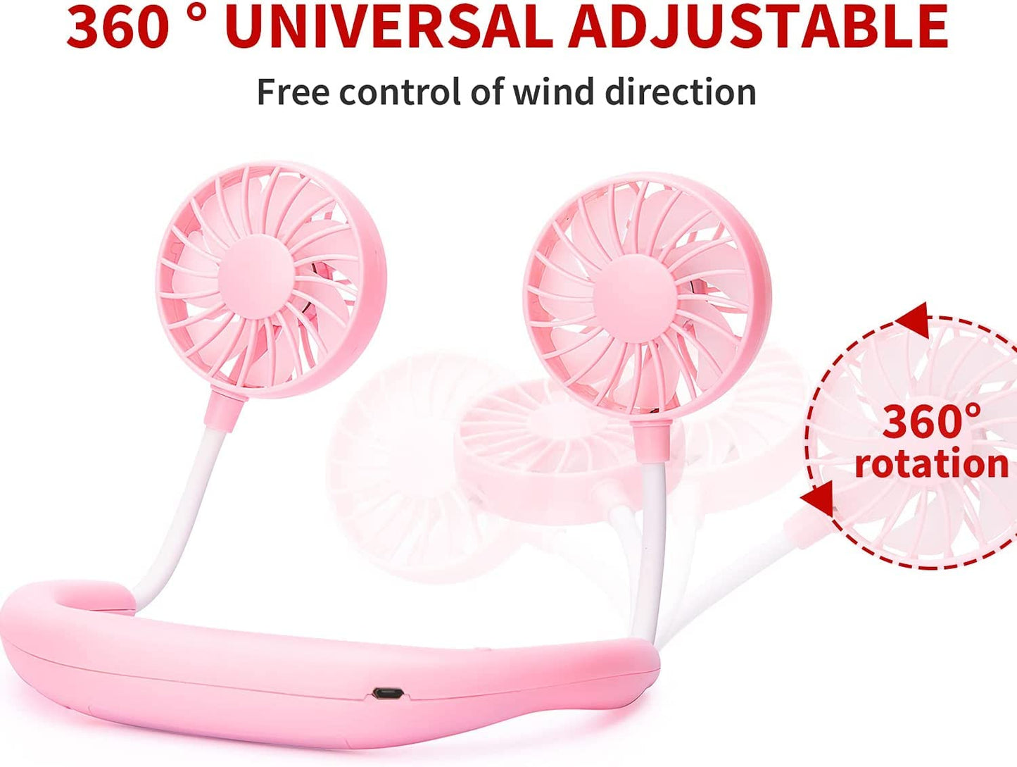 Portable Neck Fan Rechargeable Personal Hand-Free Fan Mini USB Wearable Neckband Sport Fan, 3 Speed Adjustable, 360 Degrees Free Rotation Perfect for Working, Traveling, Office, Reading (Black)