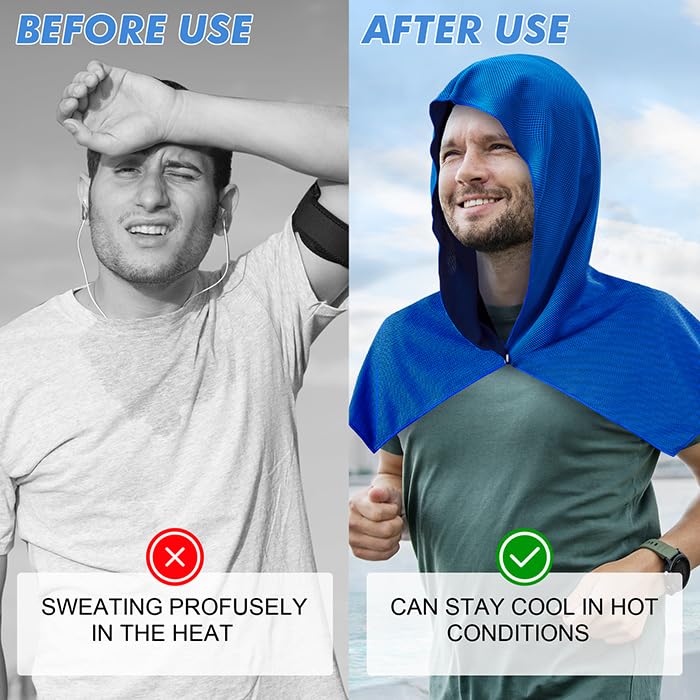CSITE Cooling Hoodie Towels for Neck and Face, UPF 50 Sun Protection & Instant Cooling, Ice Towels for Hot Weather, Soft Breathable Towel for Sport, Work Out, Gym, Camping & More Activities