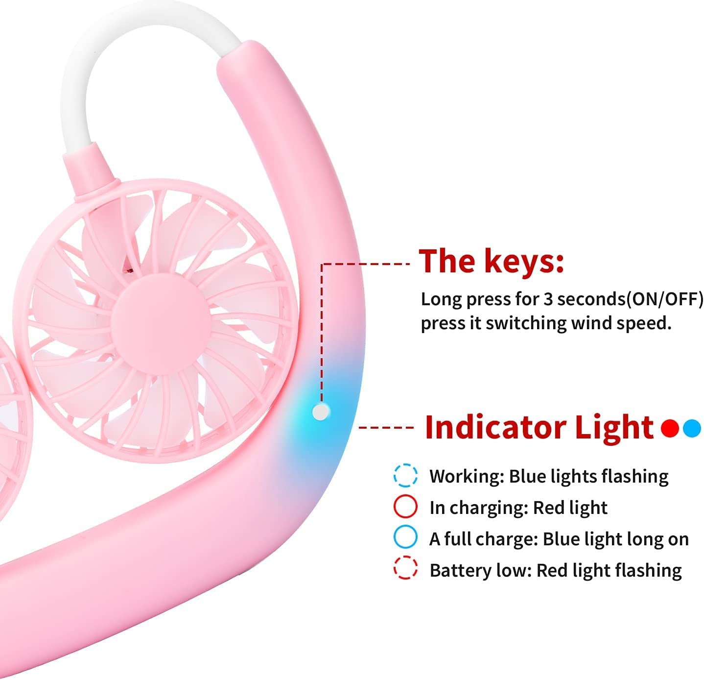 Portable Neck Fan Rechargeable Personal Hand-Free Fan Mini USB Wearable Neckband Sport Fan, 3 Speed Adjustable, 360 Degrees Free Rotation Perfect for Working, Traveling, Office, Reading (Black)