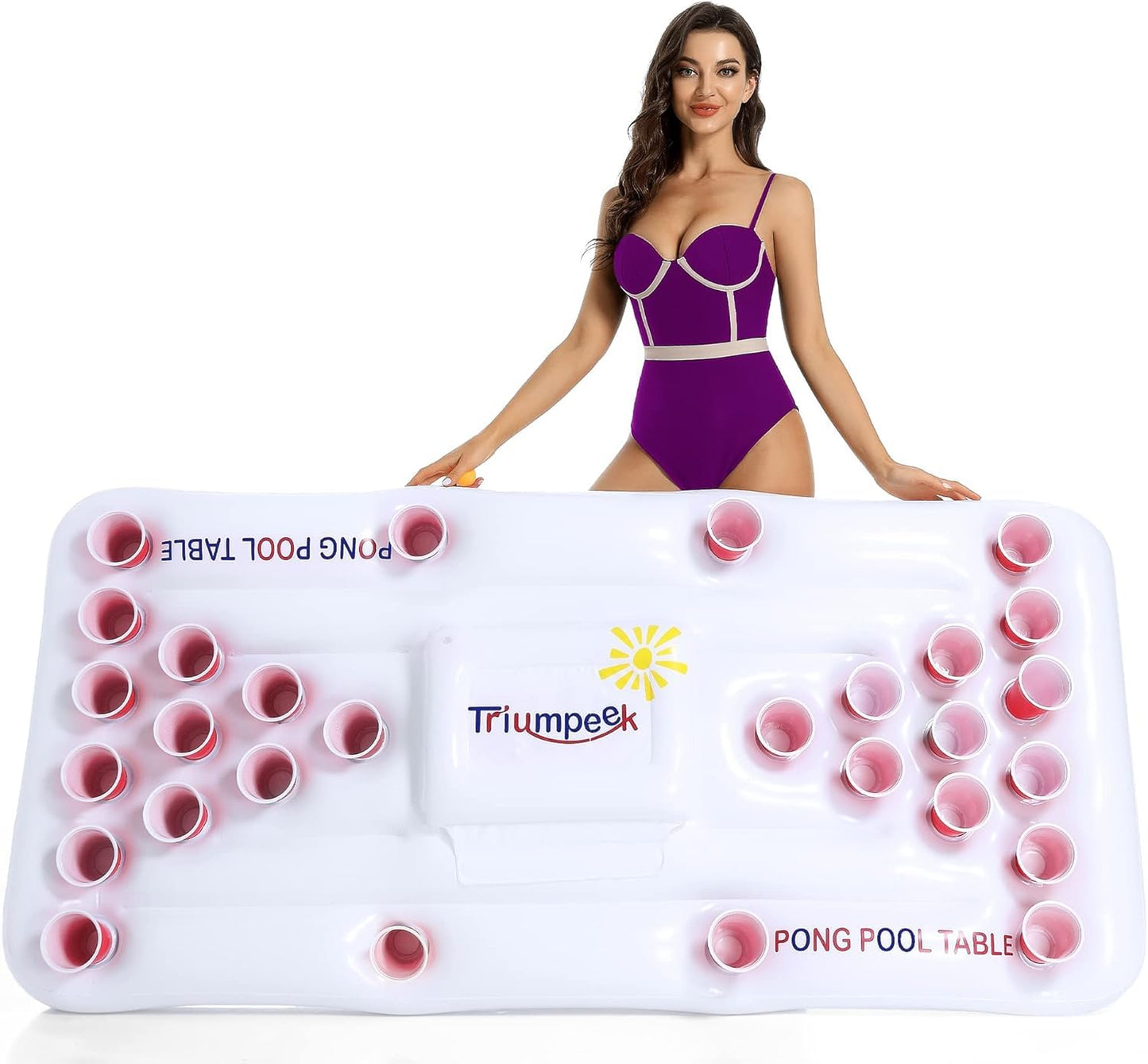 Triumpeek Inflatable Pool Game Table Float with Cooler, 6FT Floating Water Activity Center, Multi-Use Pool Lounge for Social Gatherings & Family Fun (Cups & Balls Not Included)
