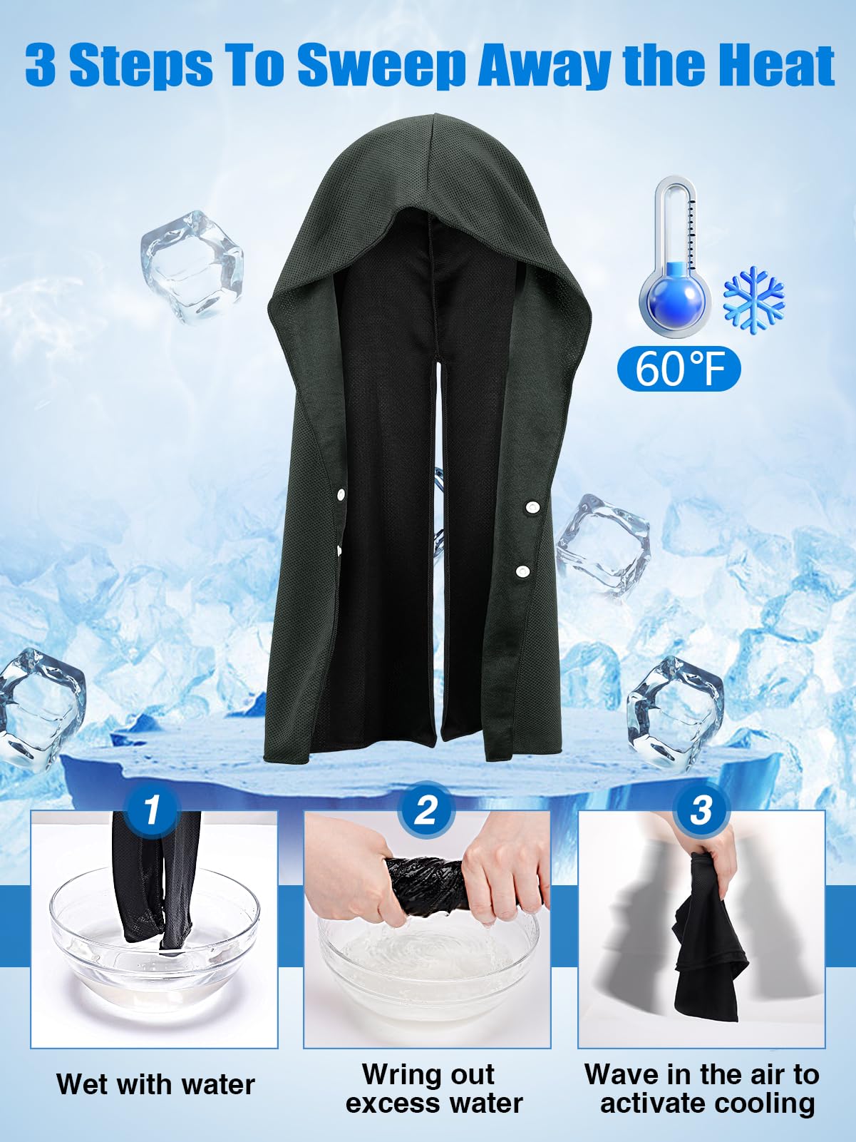 Cooling Hoodie Towels, Absorbent & Quick Drying Sweat Towel Wraps for Neck and Face, Long-Lasting Cooling and Sun Protection in Hot Weather Summer Outdoor Accessories, 4 Pcs