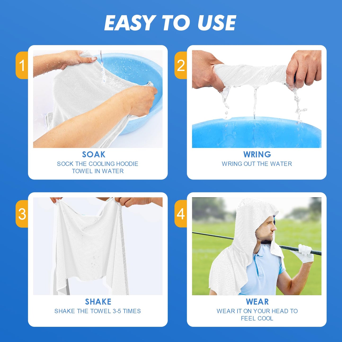 CSITE Cooling Hoodie Towels for Neck and Face, UPF 50 Sun Protection & Instant Cooling, Ice Towels for Hot Weather, Soft Breathable Towel for Sport, Work Out, Gym, Camping & More Activities