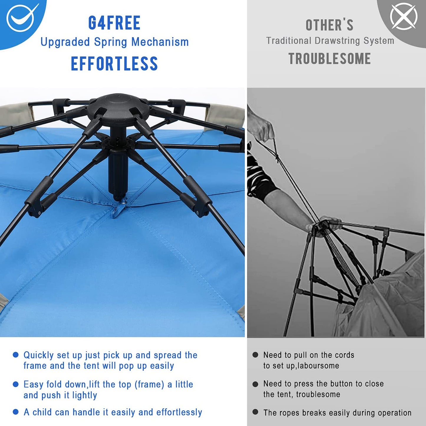 G4Free Large Pop up Beach Tent for 3-4 Person, UPF 50+ Automatic Sun Shelter Canopy Portable Outdoor Cabana Sun Umbrella