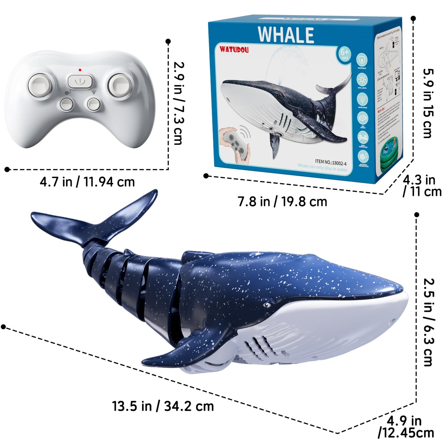 Remote Control Shark Toys for Boys Kids, 1:18 Scale High Simulation Shark for Pool, 2.4Ghz Electric RC Shark Boat Fish Toys with Light & Spray, Toy Shark Gifts for 6 7 8 9 Year olds Kid Boys Girls