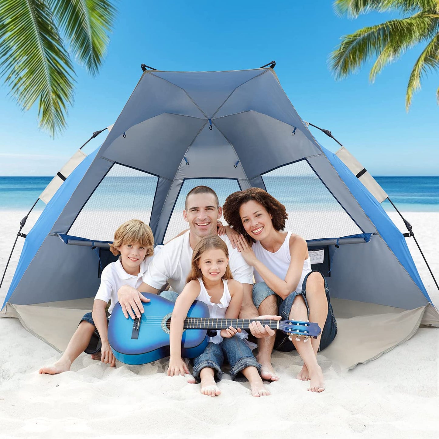 G4Free Large Pop up Beach Tent for 3-4 Person, UPF 50+ Automatic Sun Shelter Canopy Portable Outdoor Cabana Sun Umbrella