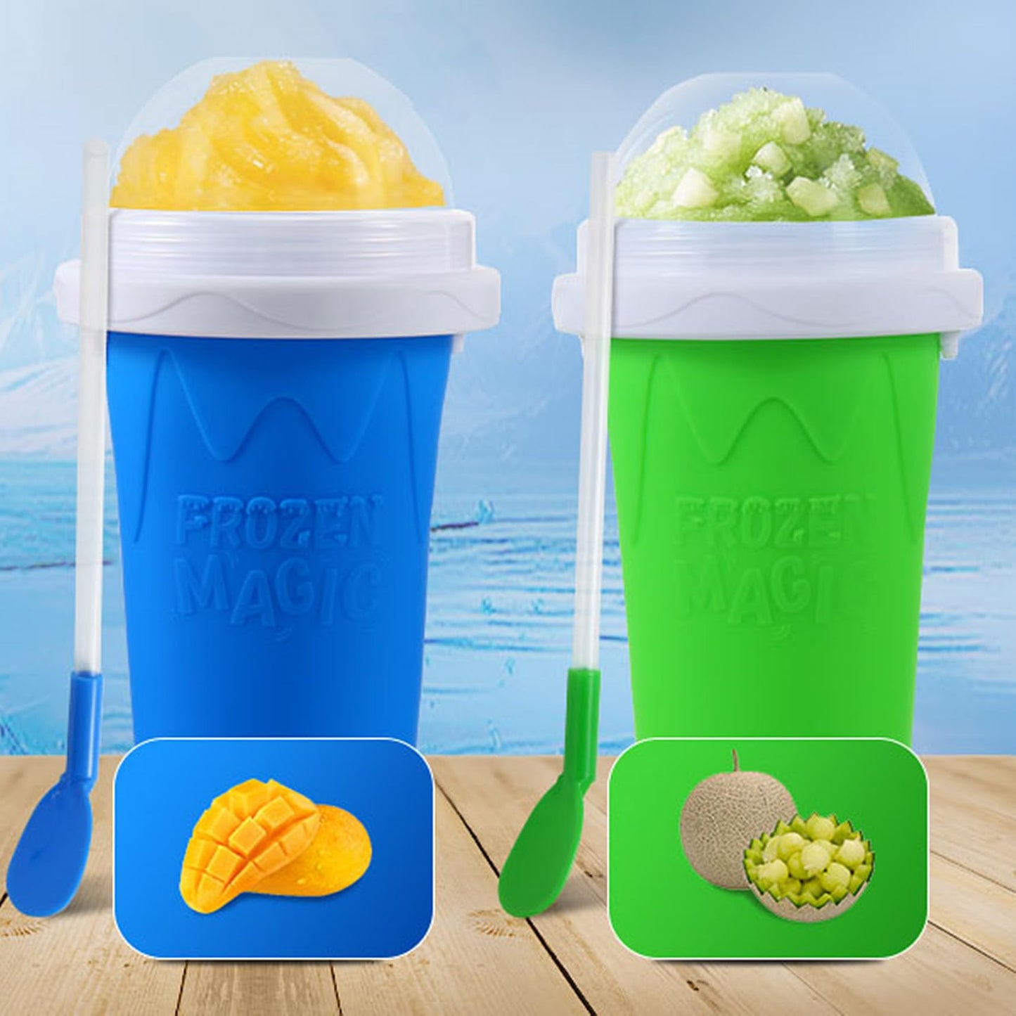 Slushie Cup, Slushy Maker Cup with Lid & Straw for Kids Friends Family, Portable Smoothie Squeeze Cup for Milk, Juices, and Ice Cream Make