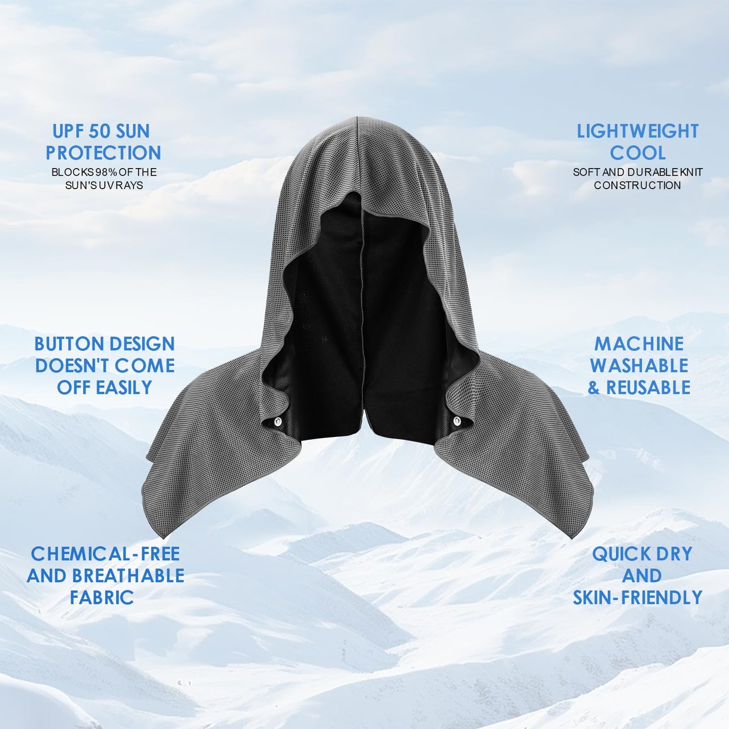 CSITE Cooling Hoodie Towels for Neck and Face, UPF 50 Sun Protection & Instant Cooling, Ice Towels for Hot Weather, Soft Breathable Towel for Sport, Work Out, Gym, Camping & More Activities