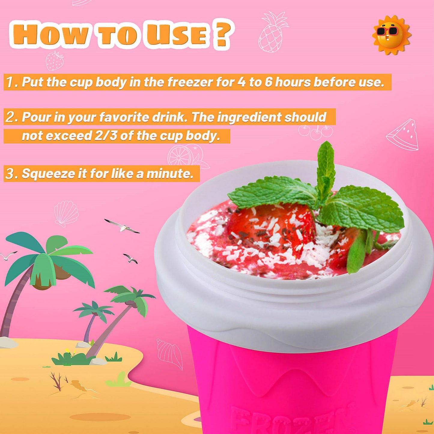 Slushie Cup, Slushy Maker Cup with Lid & Straw for Kids Friends Family, Portable Smoothie Squeeze Cup for Milk, Juices, and Ice Cream Make