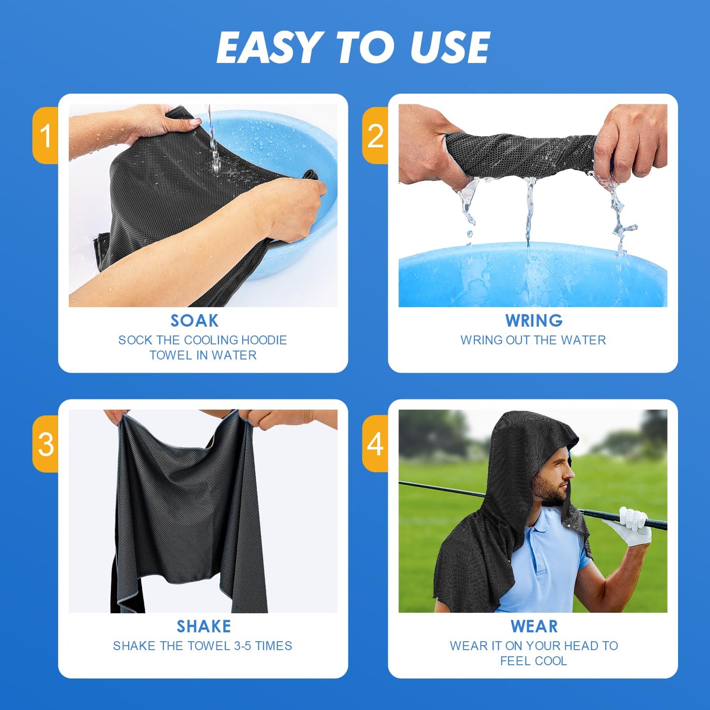 CSITE Cooling Hoodie Towels for Neck and Face, UPF 50 Sun Protection & Instant Cooling, Ice Towels for Hot Weather, Soft Breathable Towel for Sport, Work Out, Gym, Camping & More Activities
