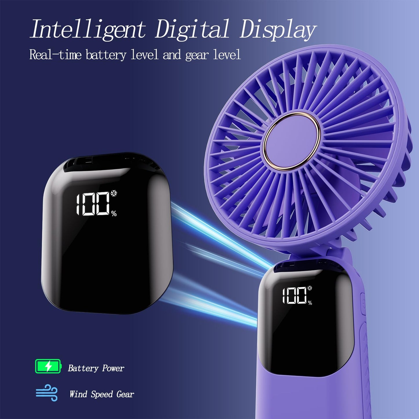 GOCKERA Portable Fan, 4200mAh Battery Operated Fan, 5 Speeds&Digital Display, Makeup Fans for Women with Base, 180°Foldable 3in1 Handheld/Neck/Desk Fan for Outdoor Indoor,Ultra Quiet (Pink)