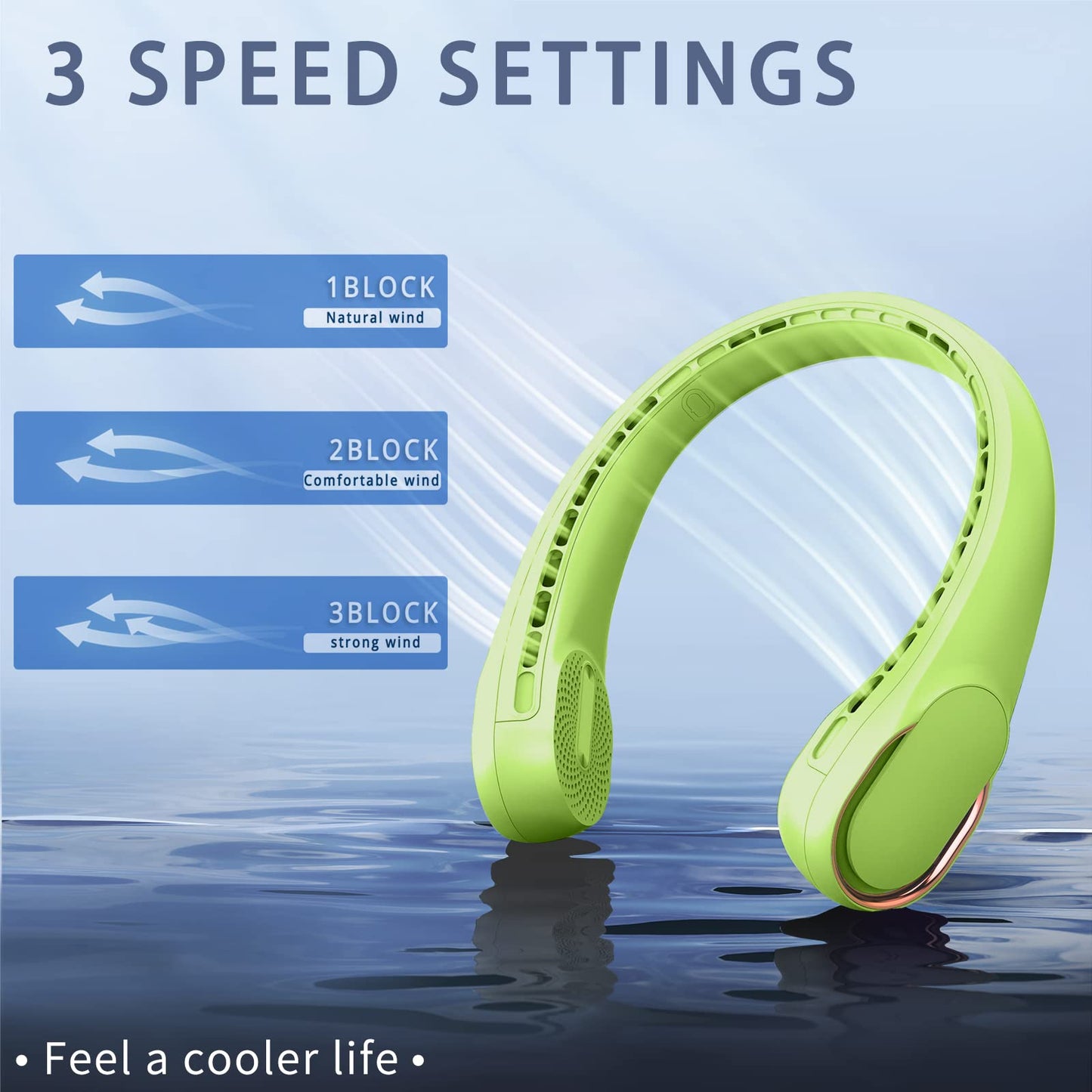 ASNUG Neck Fan, USB Rechargeable Personal Fan, 4000 mAh Battery Operated, 3 Speeds Adjustable, Faster Cooling, Ultra Quiet, Suitable for Home, Office, Travel, Sports