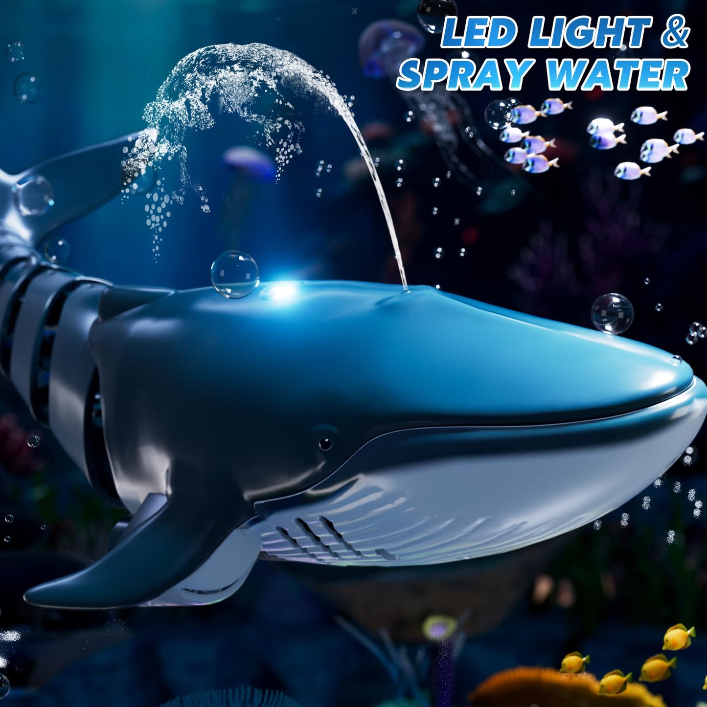 Remote Control Shark Toys for Boys Kids, 1:18 Scale High Simulation Shark for Pool, 2.4Ghz Electric RC Shark Boat Fish Toys with Light & Spray, Toy Shark Gifts for 6 7 8 9 Year olds Kid Boys Girls