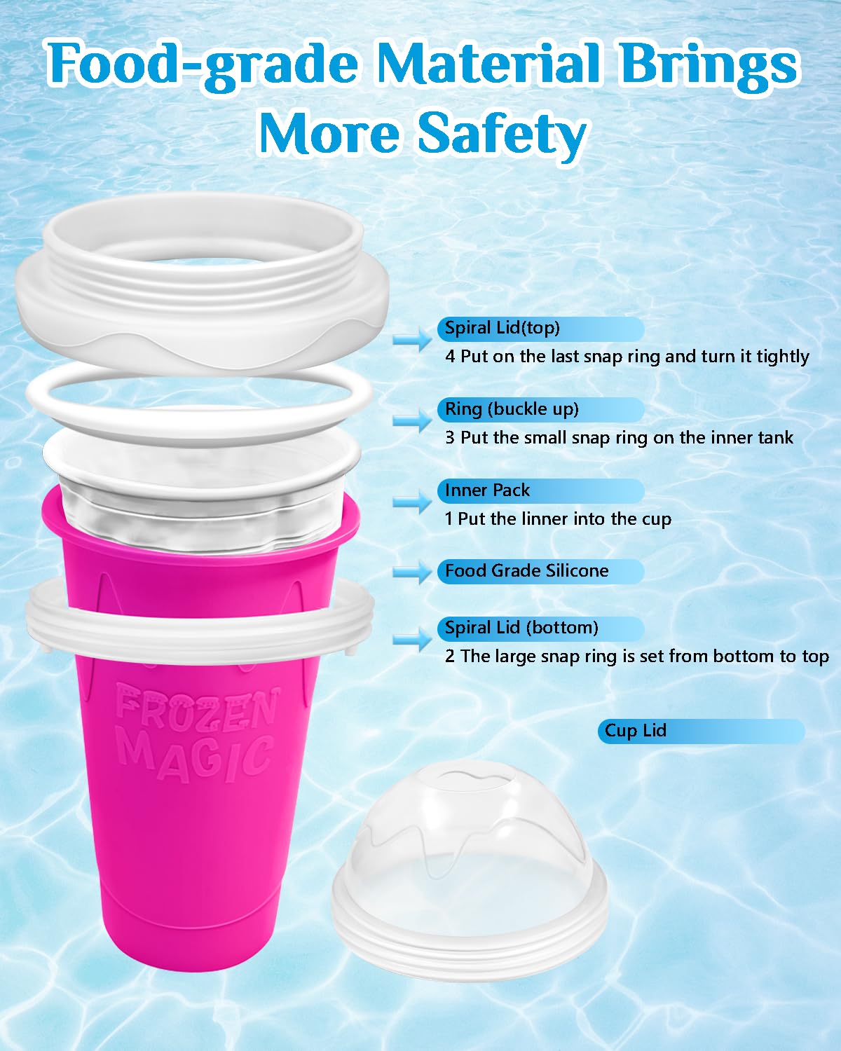 Slushy Maker Cup, DIY Magic Slushy Maker Squeeze Cup, Portable Smoothie Squeeze Cup for Juices, Milk and Ice Cream Make, Double Layers Silica Cup with Lid & Straw for Kids, Friends, Family (Blue)1