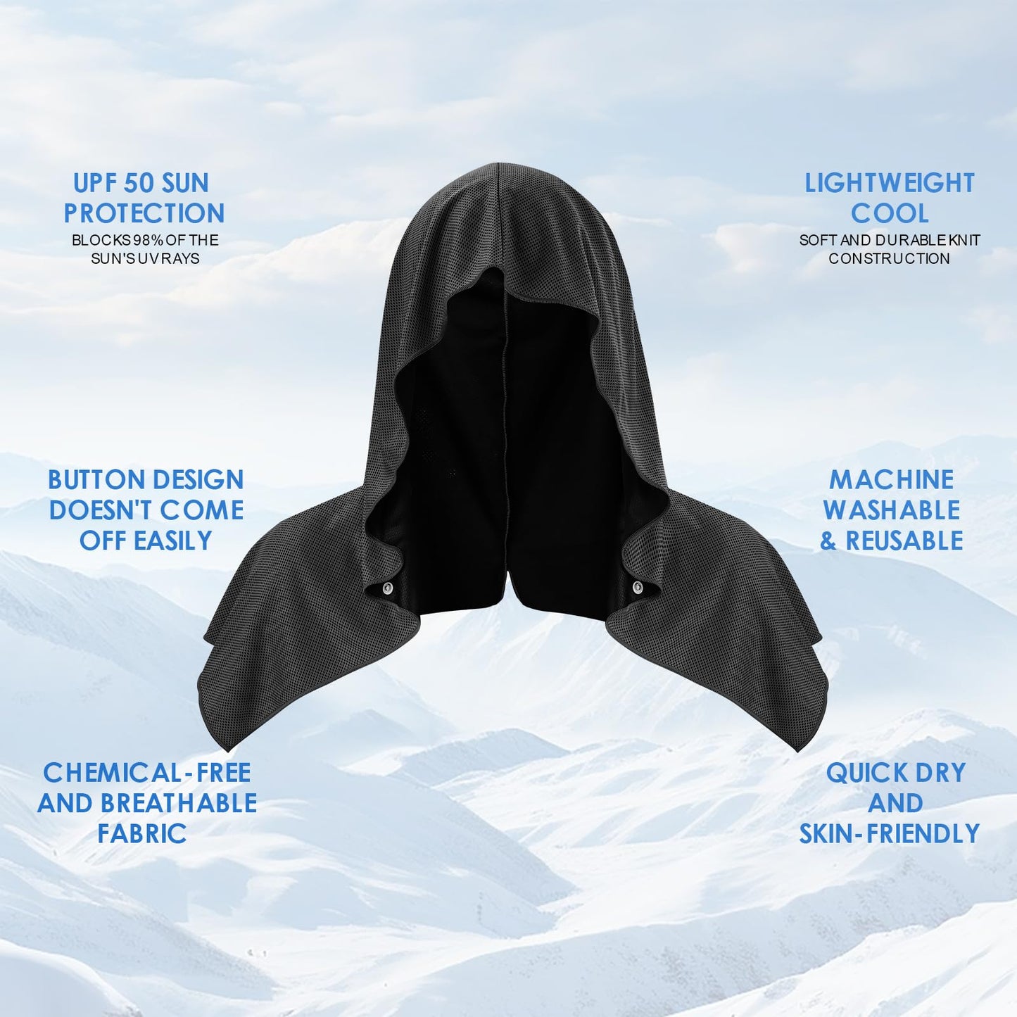 CSITE Cooling Hoodie Towels for Neck and Face, UPF 50 Sun Protection & Instant Cooling, Ice Towels for Hot Weather, Soft Breathable Towel for Sport, Work Out, Gym, Camping & More Activities