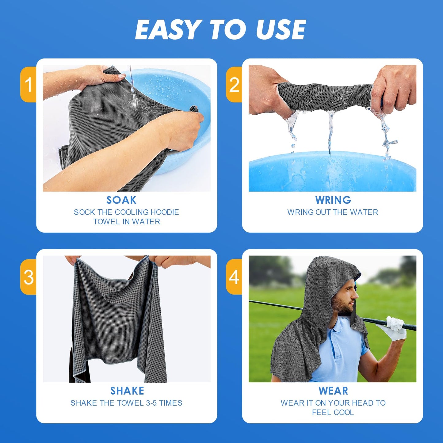 CSITE Cooling Hoodie Towels for Neck and Face, UPF 50 Sun Protection & Instant Cooling, Ice Towels for Hot Weather, Soft Breathable Towel for Sport, Work Out, Gym, Camping & More Activities