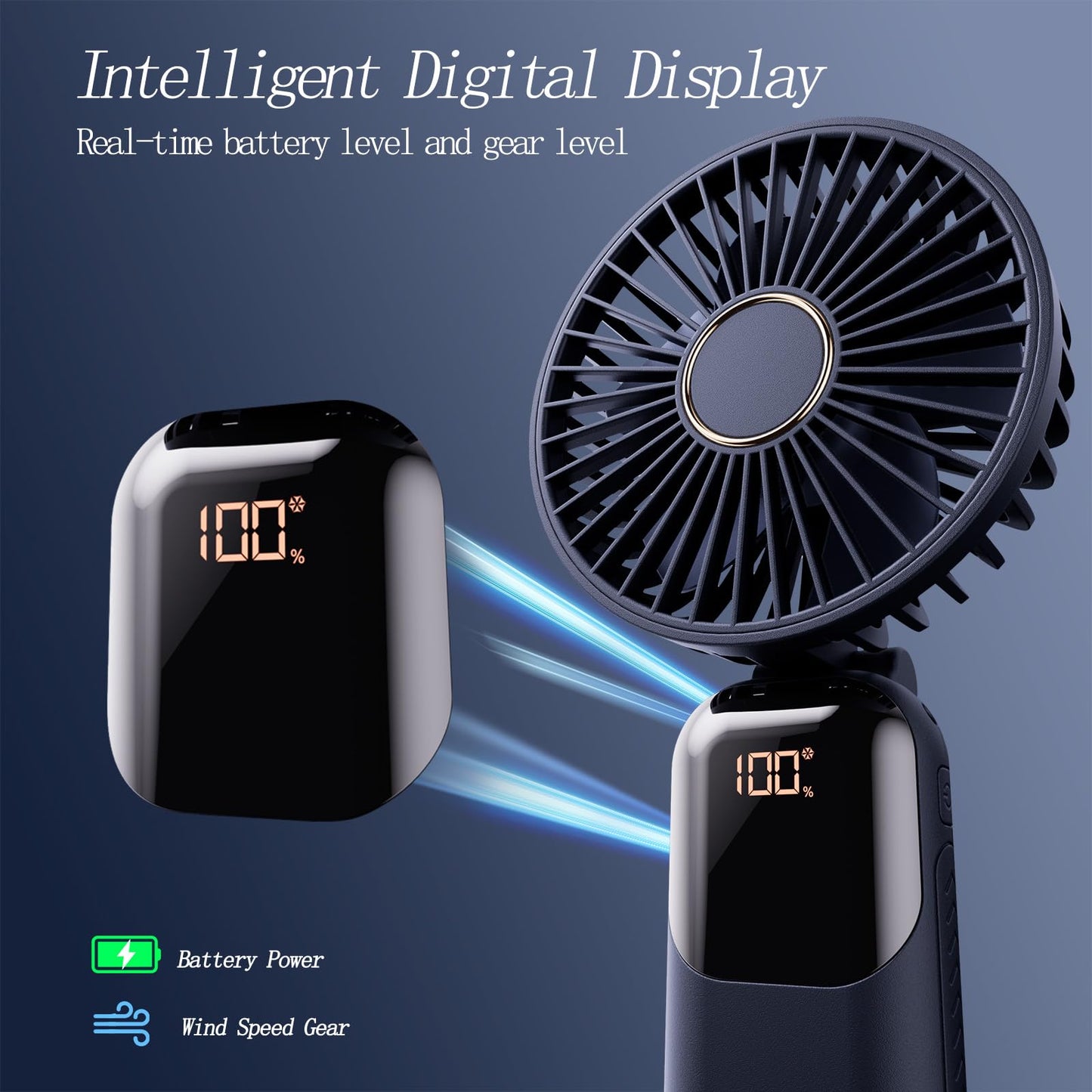 GOCKERA Portable Fan, 4200mAh Battery Operated Fan, 5 Speeds&Digital Display, Makeup Fans for Women with Base, 180°Foldable 3in1 Handheld/Neck/Desk Fan for Outdoor Indoor,Ultra Quiet (Pink)