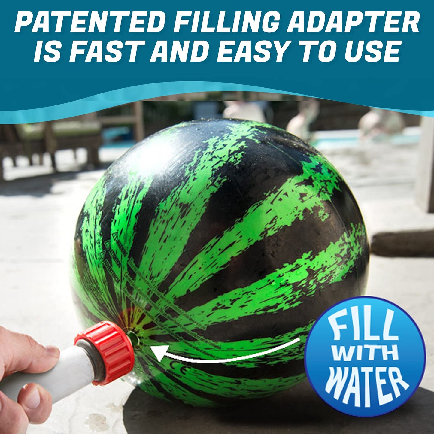 Watermelon Ball JR - Pool Toy for Underwater Games - Durable Ball for Pool Football, Basketball & Rugby - Perfect for Water Parties - Fun for Adults & Kids Alike - Fillable Pool Ball - Ages 6+