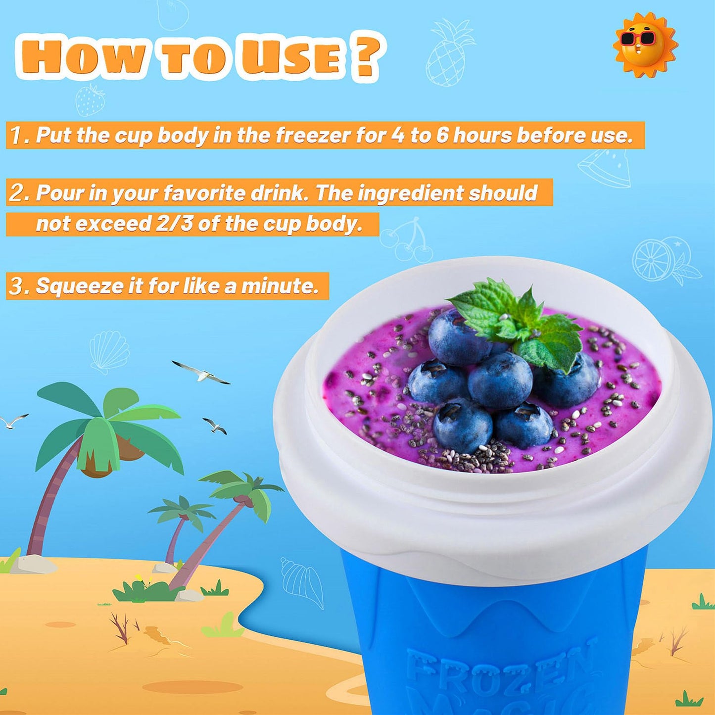 Slushie Cup, Slushy Maker Cup with Lid & Straw for Kids Friends Family, Portable Smoothie Squeeze Cup for Milk, Juices, and Ice Cream Make