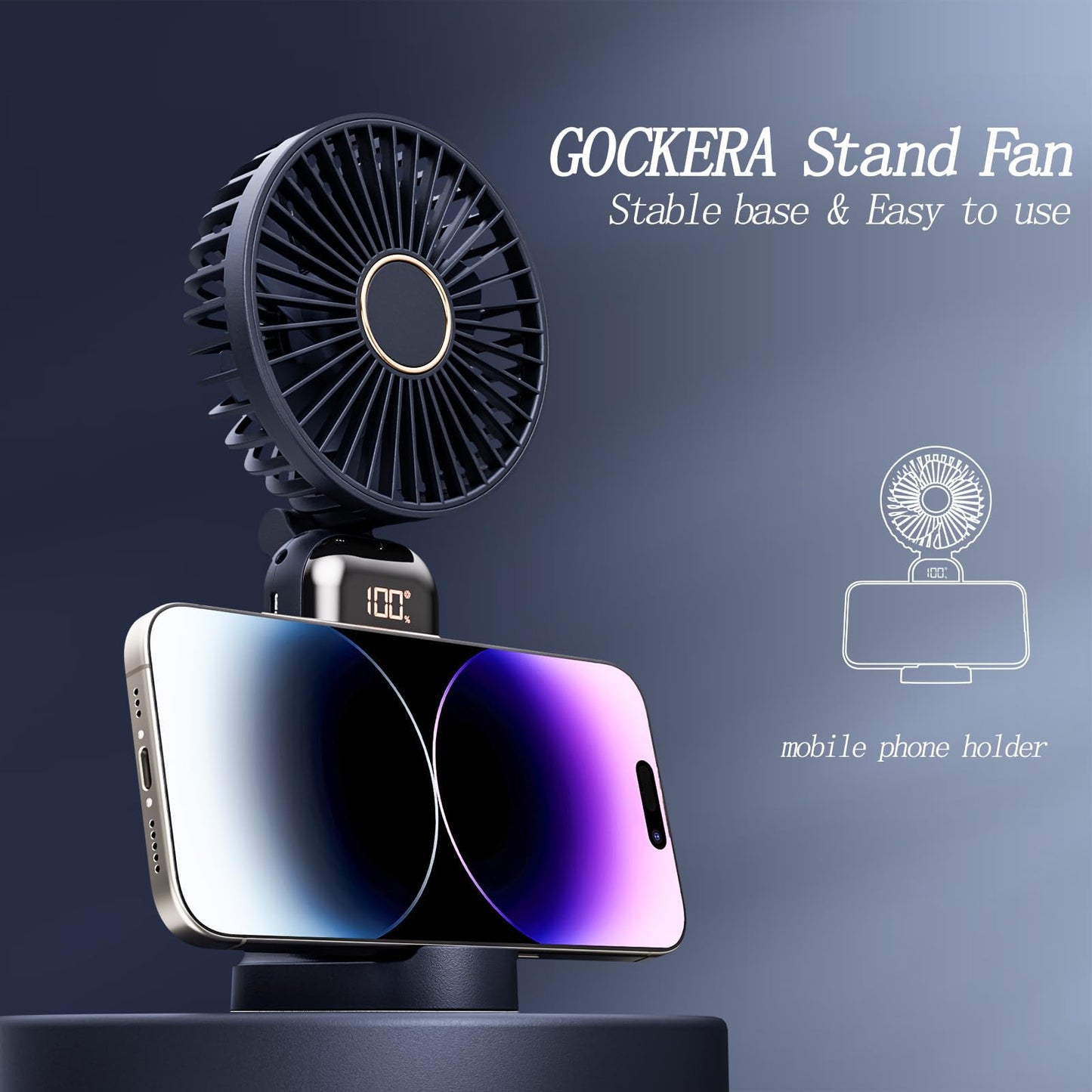 GOCKERA Portable Fan, 4200mAh Battery Operated Fan, 5 Speeds&Digital Display, Makeup Fans for Women with Base, 180°Foldable 3in1 Handheld/Neck/Desk Fan for Outdoor Indoor,Ultra Quiet (Pink)