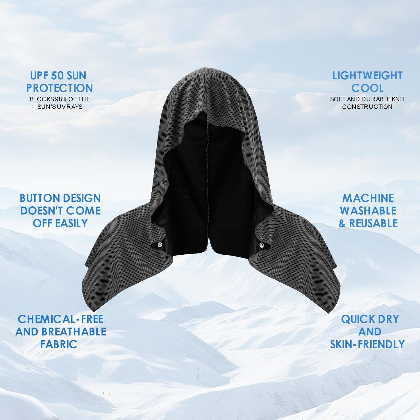 CSITE Cooling Hoodie Towels for Neck and Face, UPF 50 Sun Protection & Instant Cooling, Ice Towels for Hot Weather, Soft Breathable Towel for Sport, Work Out, Gym, Camping & More Activities