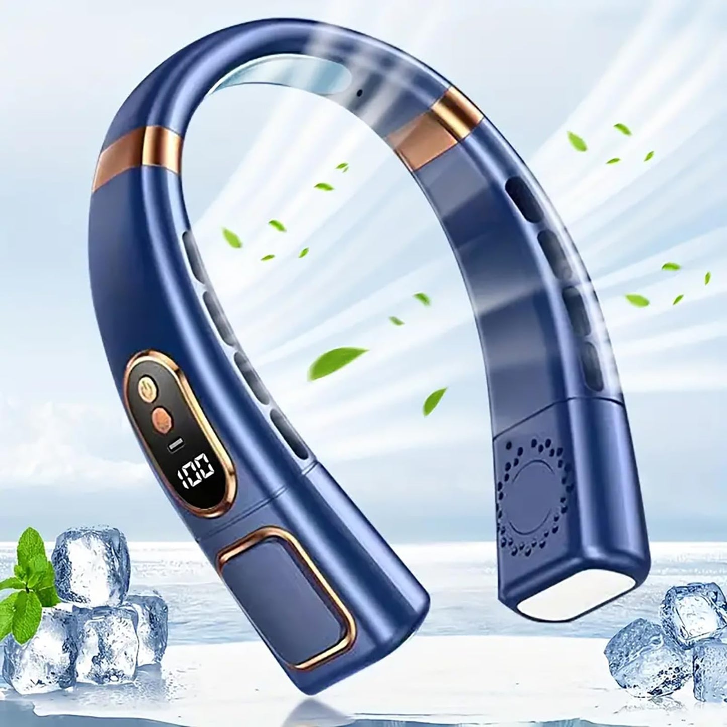 AbuDodo Portable Neck Fan, Hands-Free Bladeless Fan, With Three Light Modes, Battery Operated, 5 Speeds Adjustable, Faster Cooling, Ultra Quiet, Suitable for Home, Office, Travel, Sports -Black
