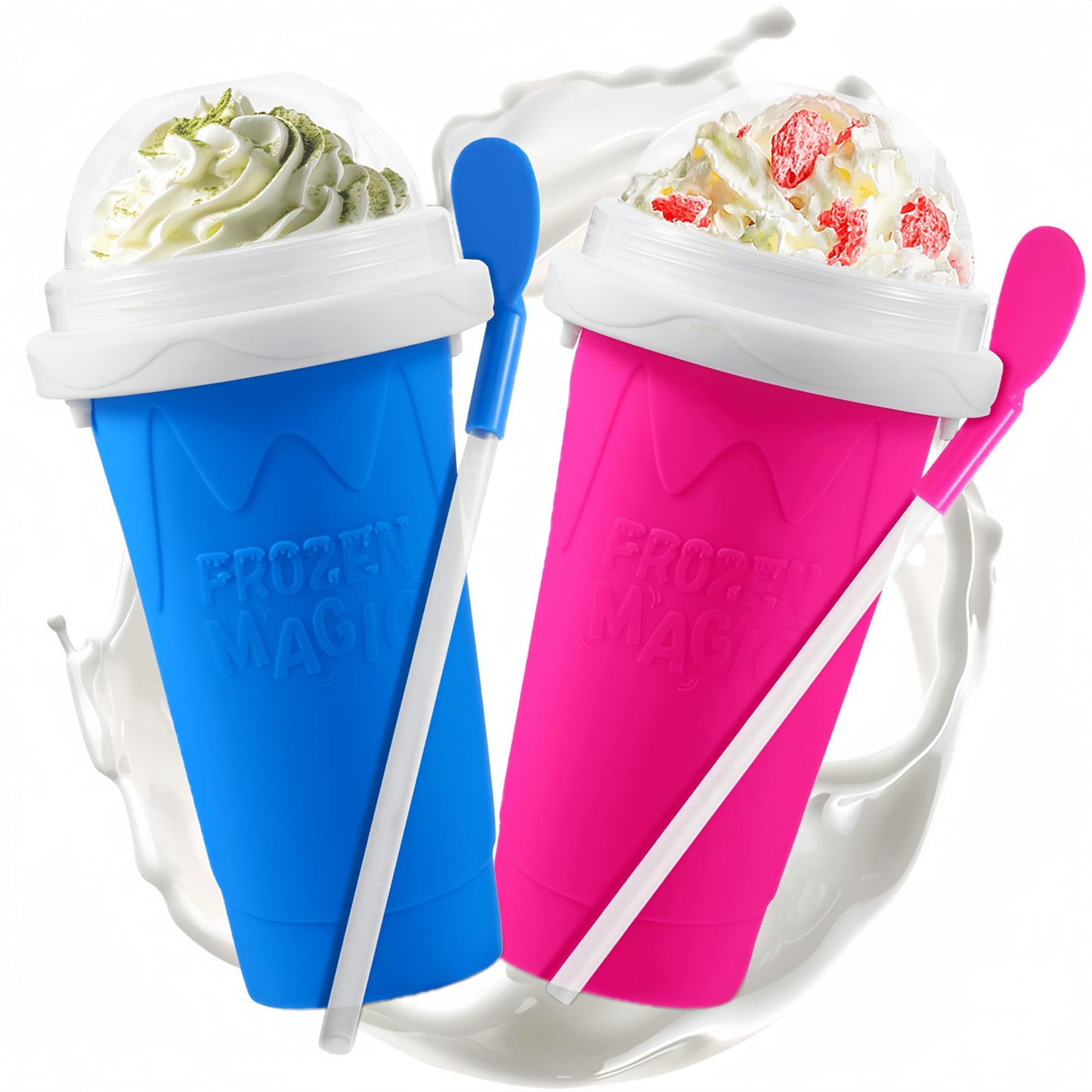 Slushie Cup, Slushy Maker Cup with Lid & Straw for Kids Friends Family, Portable Smoothie Squeeze Cup for Milk, Juices, and Ice Cream Make