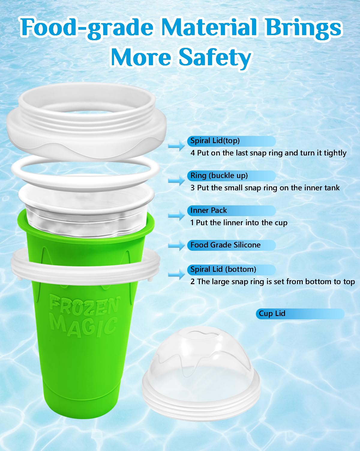 Slushy Maker Cup, DIY Magic Slushy Maker Squeeze Cup, Portable Smoothie Squeeze Cup for Juices, Milk and Ice Cream Make, Double Layers Silica Cup with Lid & Straw for Kids, Friends, Family (Blue)1