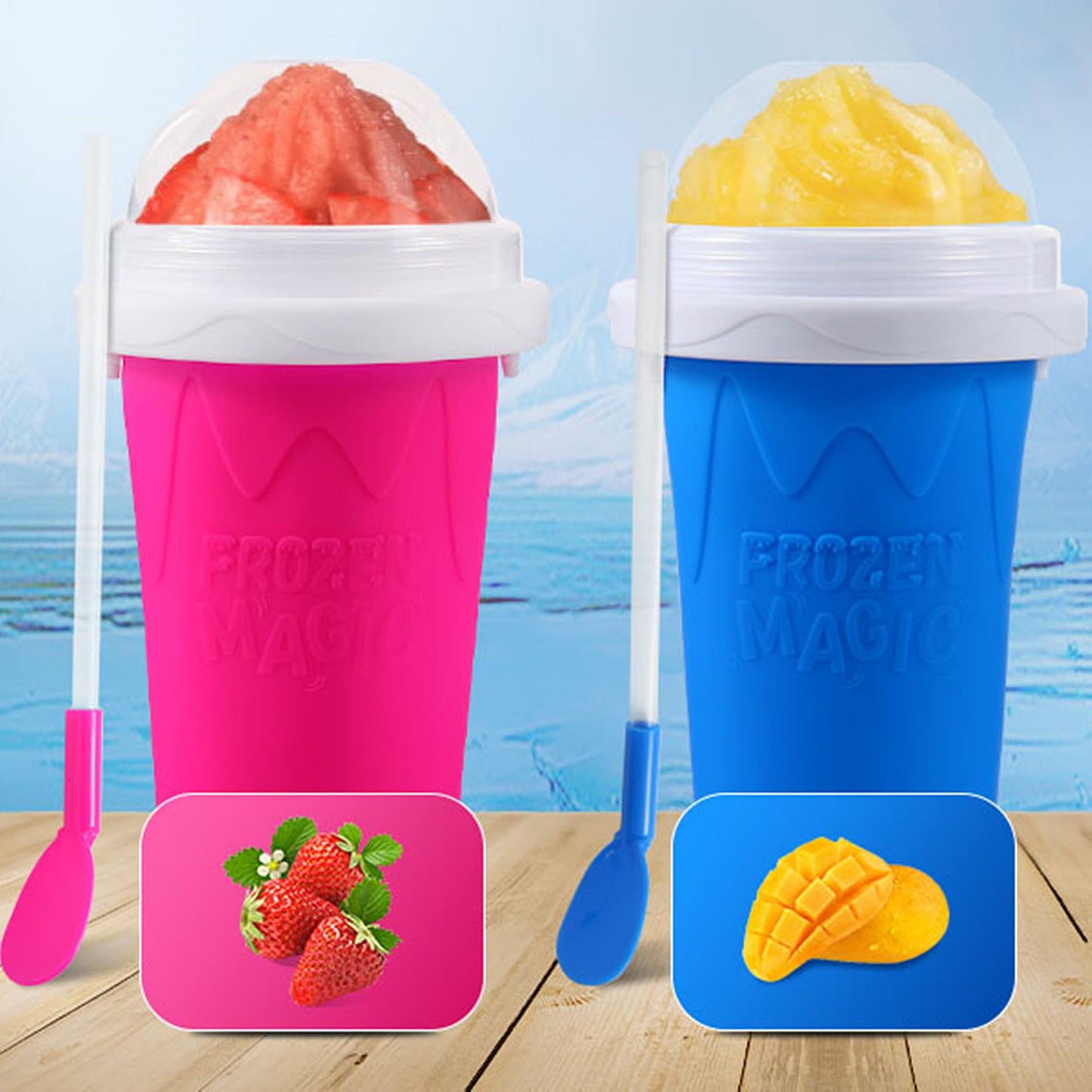 Slushie Cup, Slushy Maker Cup with Lid & Straw for Kids Friends Family, Portable Smoothie Squeeze Cup for Milk, Juices, and Ice Cream Make
