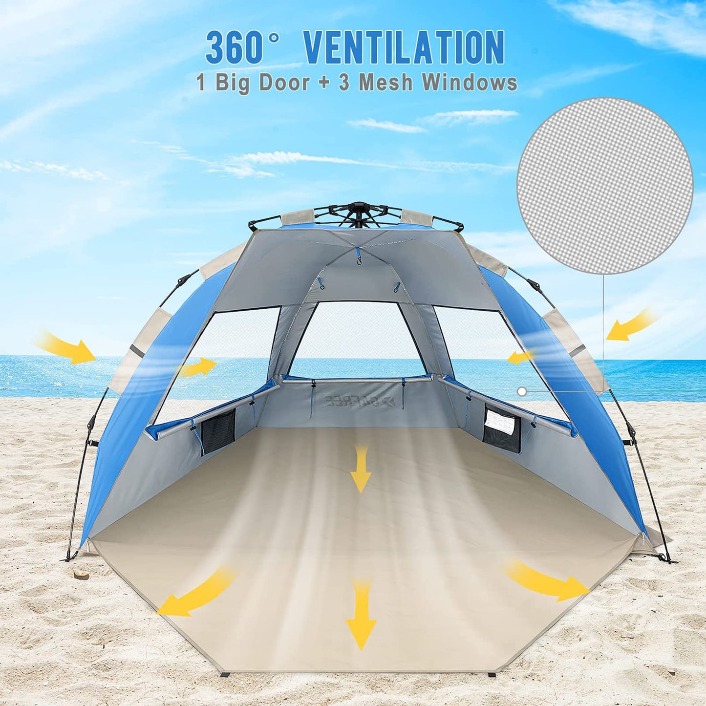 G4Free Large Pop up Beach Tent for 3-4 Person, UPF 50+ Automatic Sun Shelter Canopy Portable Outdoor Cabana Sun Umbrella