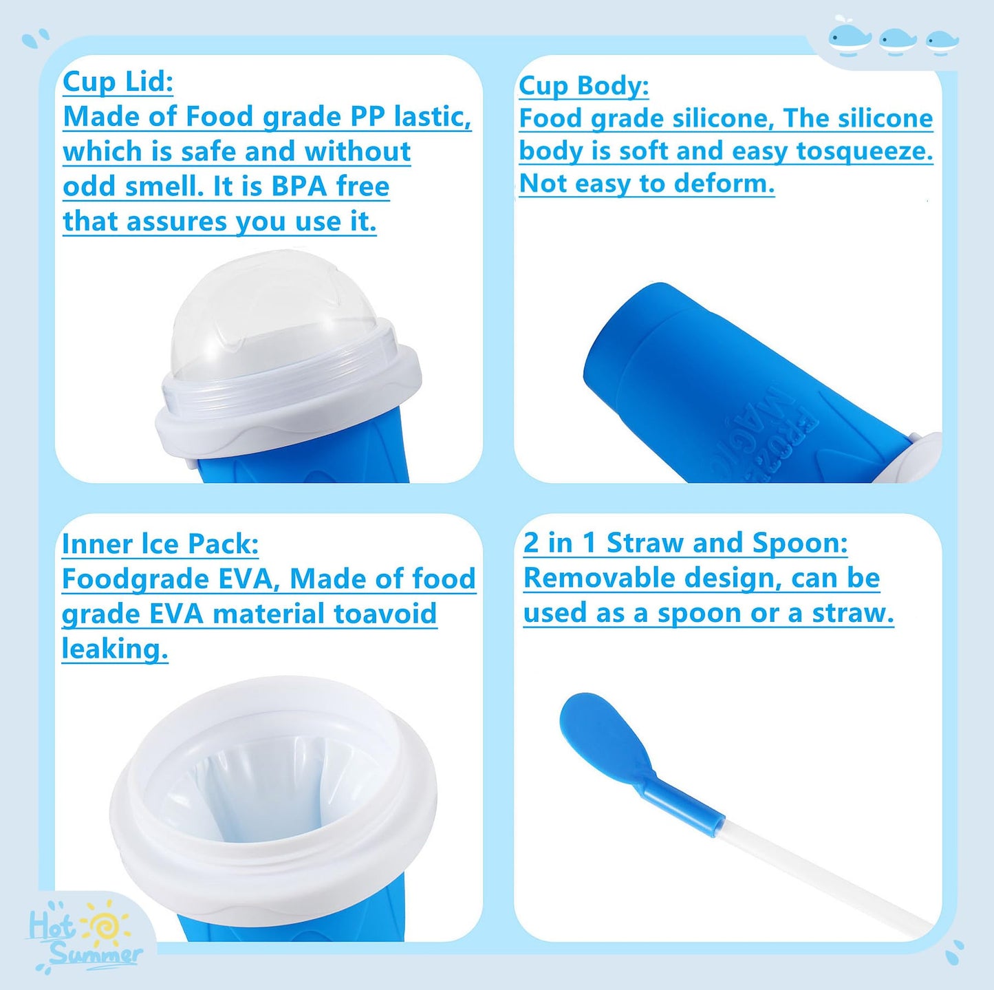 Slushie Cup, Slushy Maker Cup with Lid & Straw for Kids Friends Family, Portable Smoothie Squeeze Cup for Milk, Juices, and Ice Cream Make