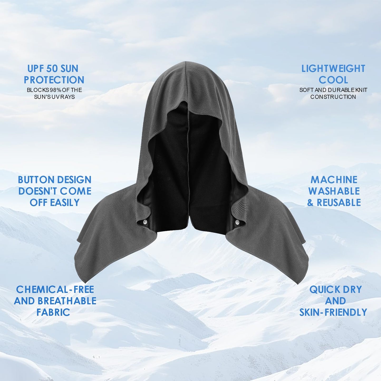 CSITE Cooling Hoodie Towels for Neck and Face, UPF 50 Sun Protection & Instant Cooling, Ice Towels for Hot Weather, Soft Breathable Towel for Sport, Work Out, Gym, Camping & More Activities