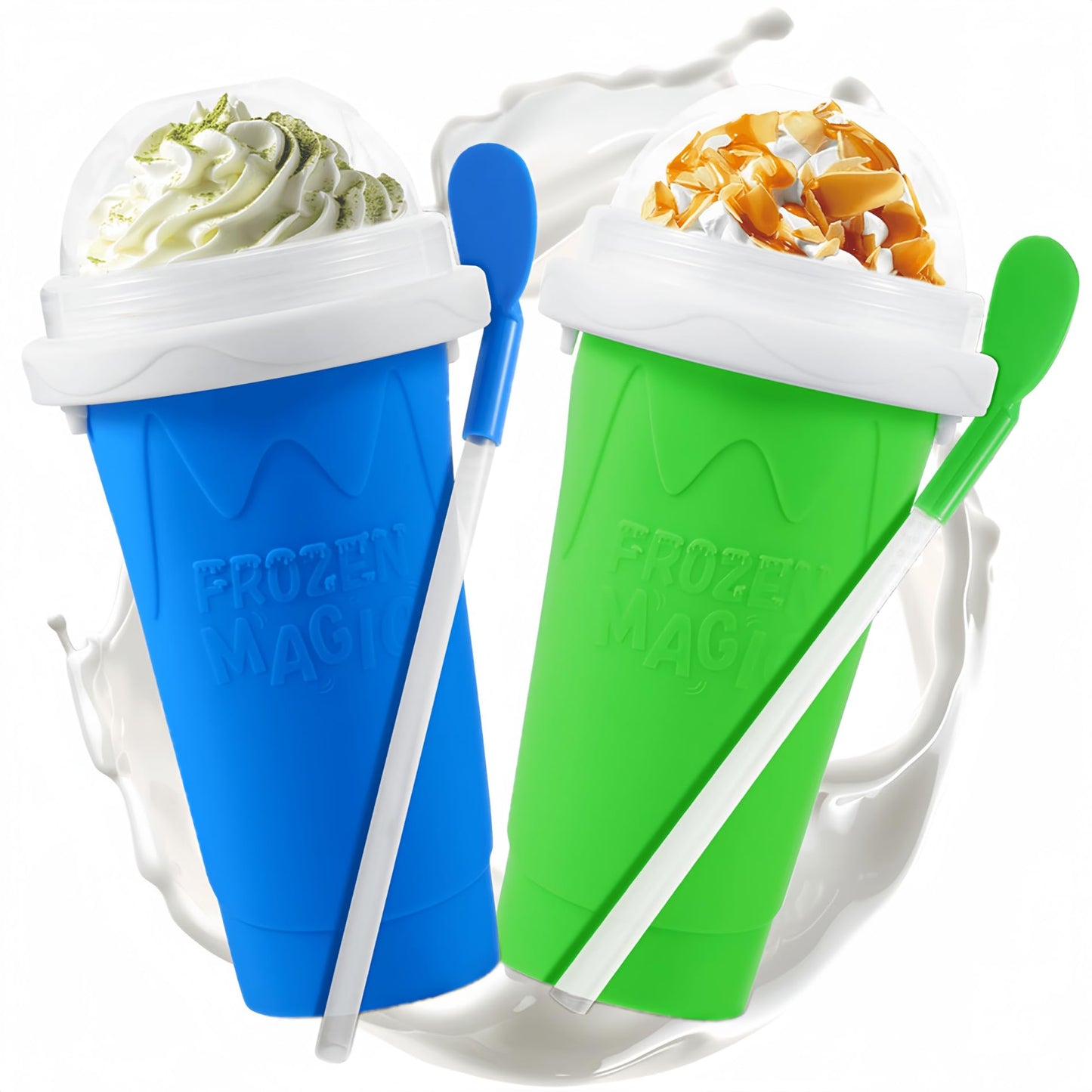 Slushie Cup, Slushy Maker Cup with Lid & Straw for Kids Friends Family, Portable Smoothie Squeeze Cup for Milk, Juices, and Ice Cream Make
