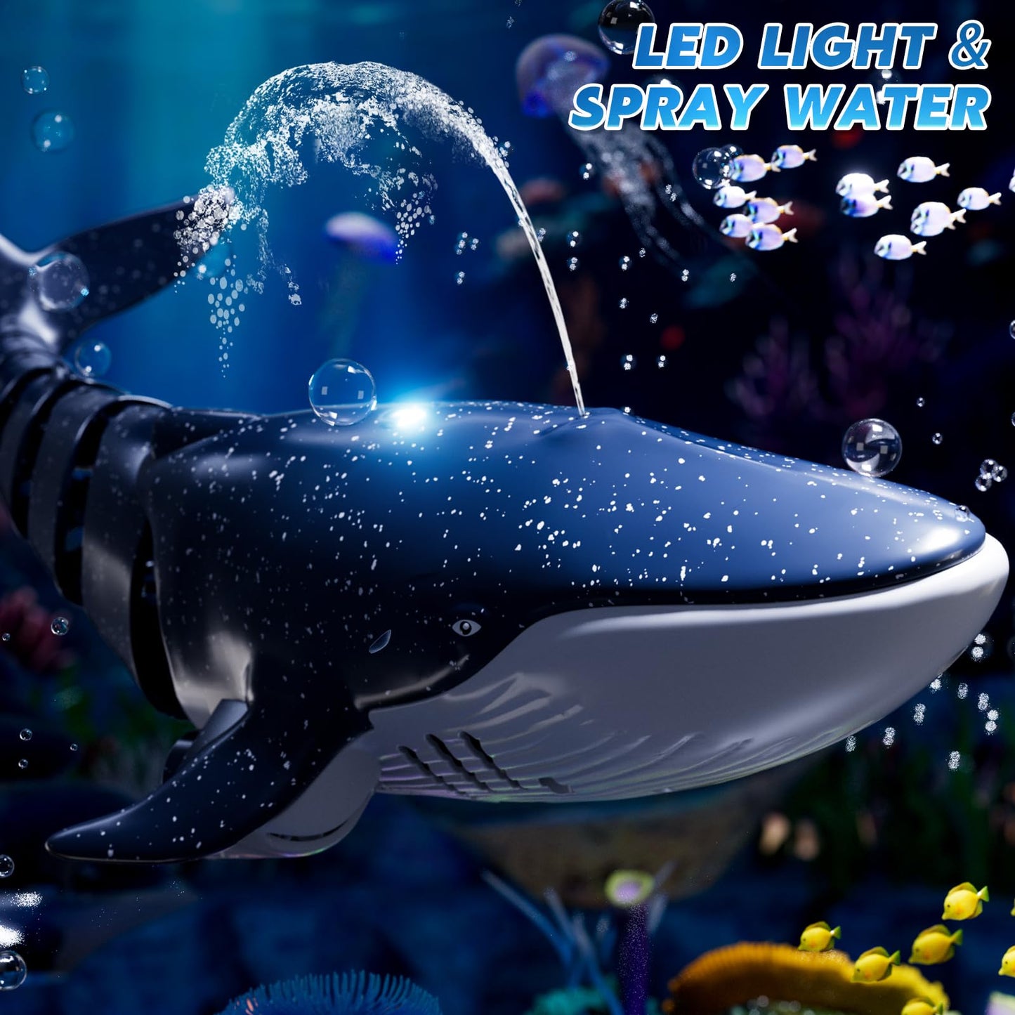 Remote Control Shark Toys for Boys Kids, 1:18 Scale High Simulation Shark for Pool, 2.4Ghz Electric RC Shark Boat Fish Toys with Light & Spray, Toy Shark Gifts for 6 7 8 9 Year olds Kid Boys Girls