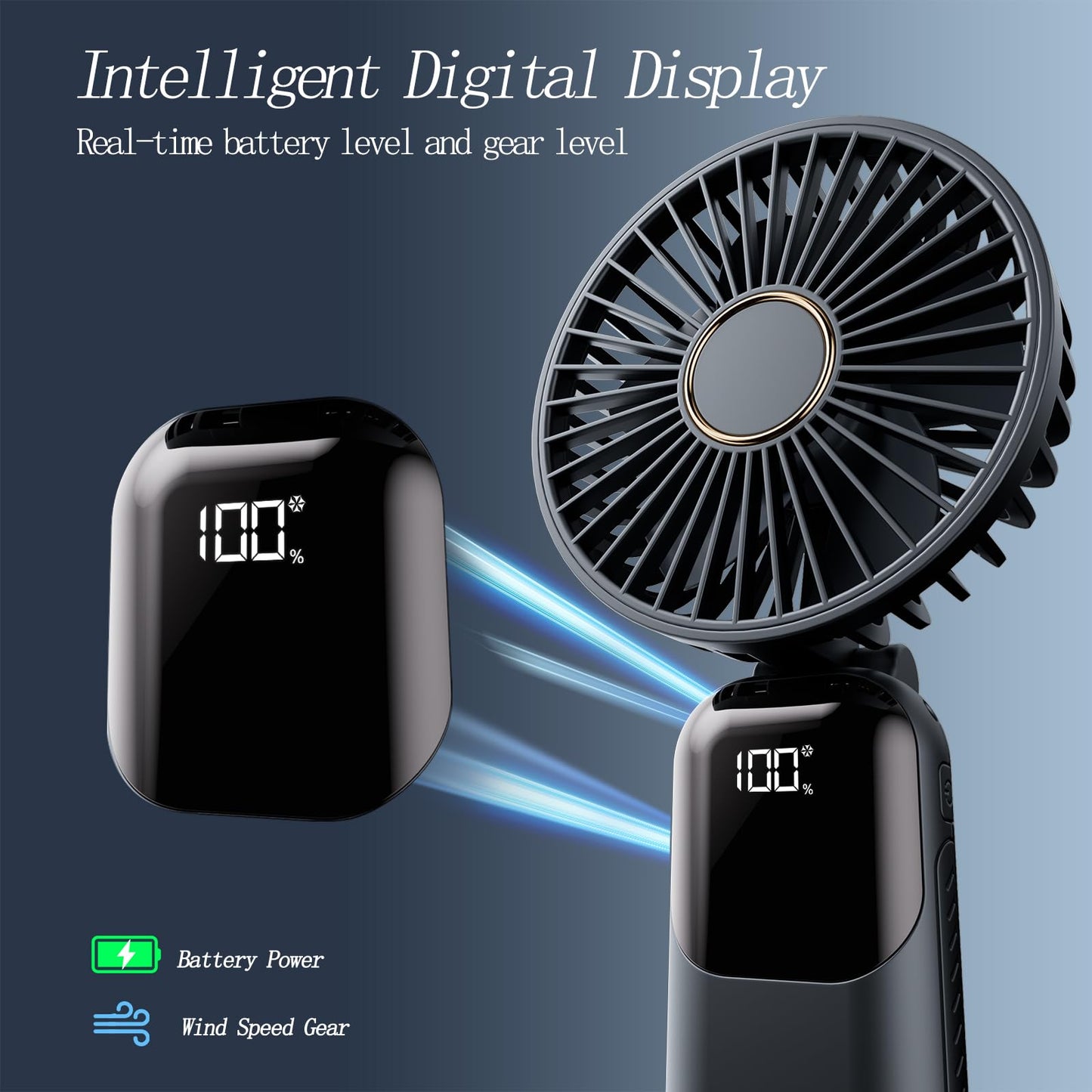 GOCKERA Portable Fan, 4200mAh Battery Operated Fan, 5 Speeds&Digital Display, Makeup Fans for Women with Base, 180°Foldable 3in1 Handheld/Neck/Desk Fan for Outdoor Indoor,Ultra Quiet (Pink)