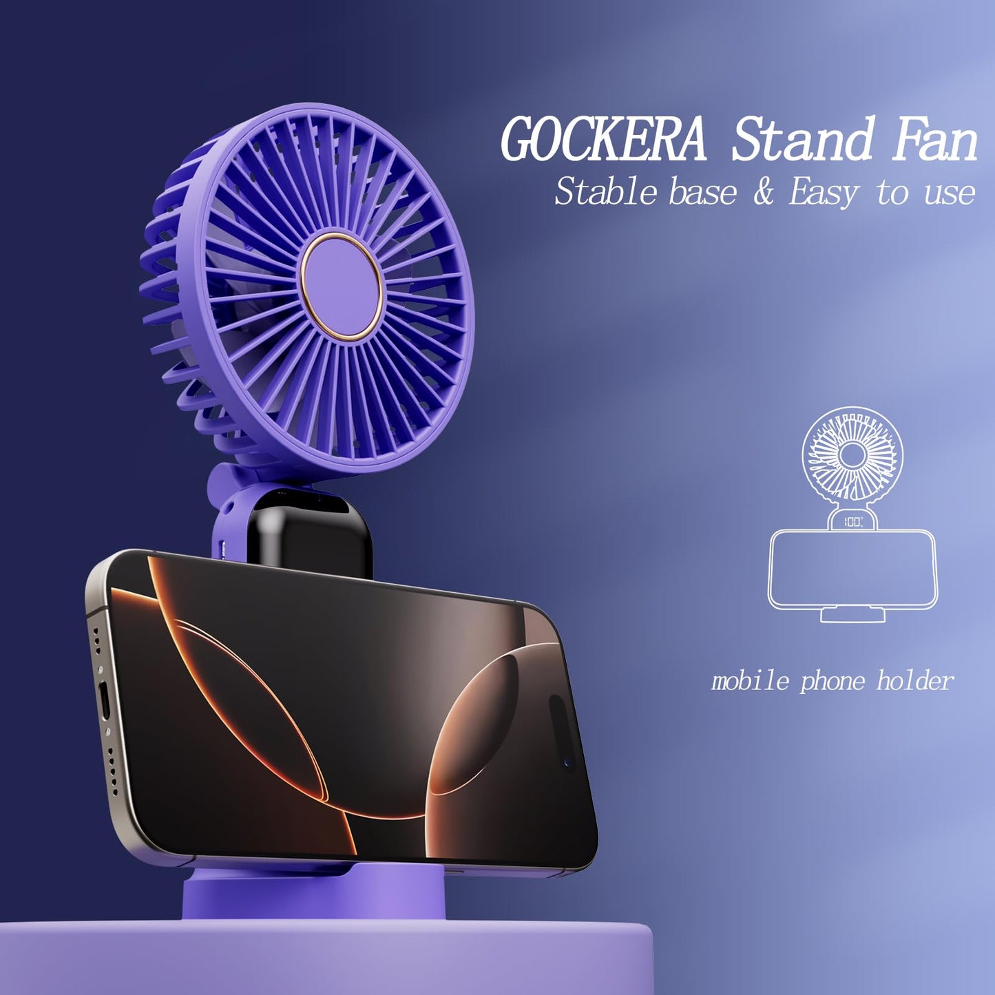 GOCKERA Portable Fan, 4200mAh Battery Operated Fan, 5 Speeds&Digital Display, Makeup Fans for Women with Base, 180°Foldable 3in1 Handheld/Neck/Desk Fan for Outdoor Indoor,Ultra Quiet (Pink)