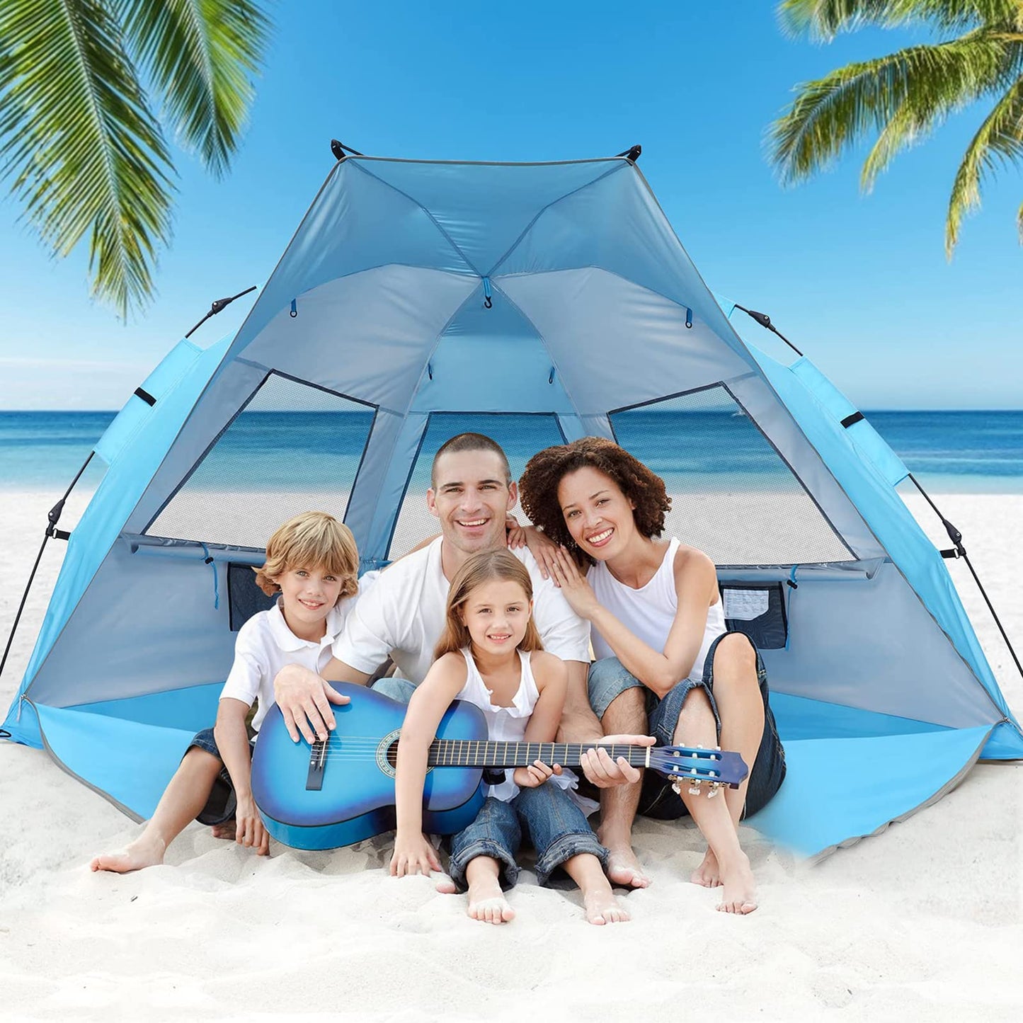 G4Free Large Pop up Beach Tent for 3-4 Person, UPF 50+ Automatic Sun Shelter Canopy Portable Outdoor Cabana Sun Umbrella